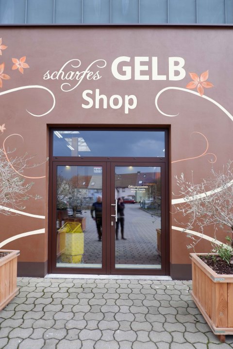 Alles andere als Mainstream: Handgemalte Au&szlig;enwerbung &uuml;ber dem Eingang zum Shop